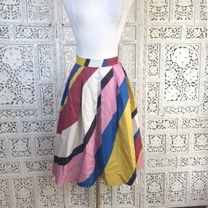 Cupcakes & Cashmere Striped Colorful Pleated Skirt Womens Small Mod Retro Pinup